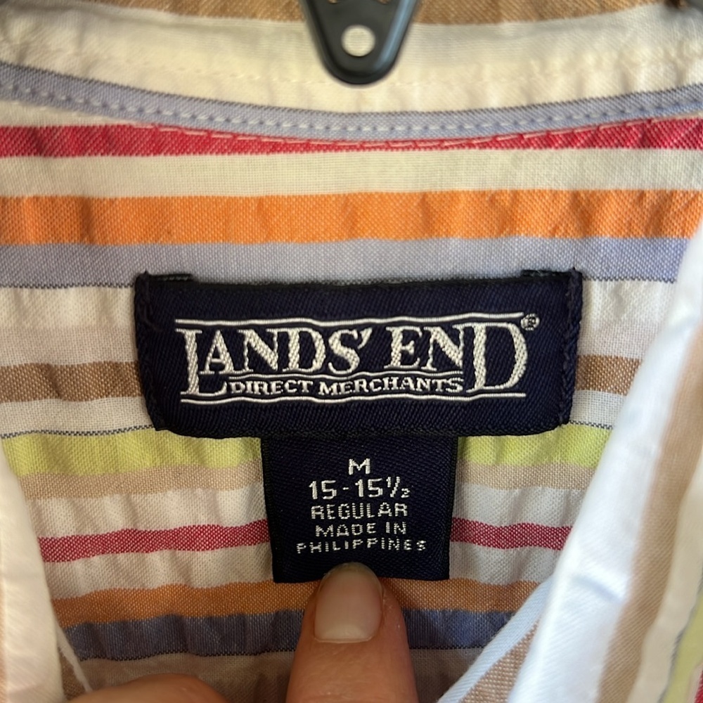 Land’s End Men’s M Seersucker Button-down Shirt Rainbow Stripe - Picture 3 of 7